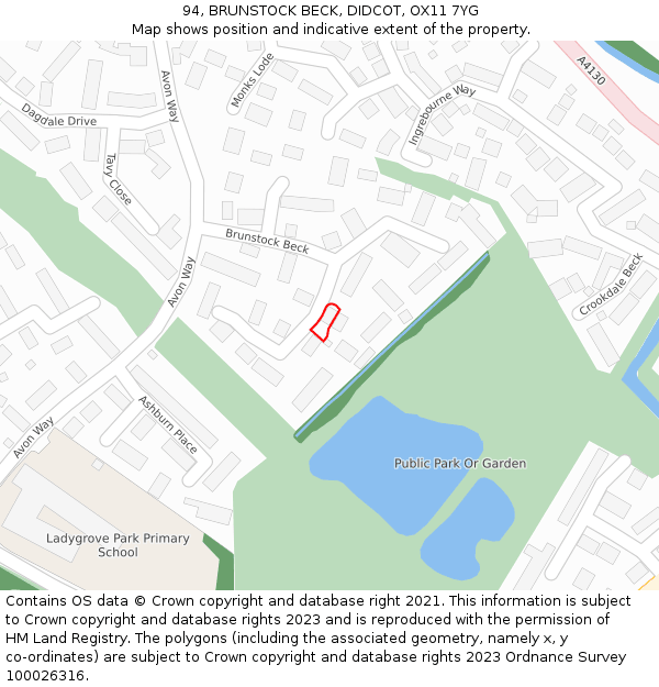 94, BRUNSTOCK BECK, DIDCOT, OX11 7YG: Location map and indicative extent of plot