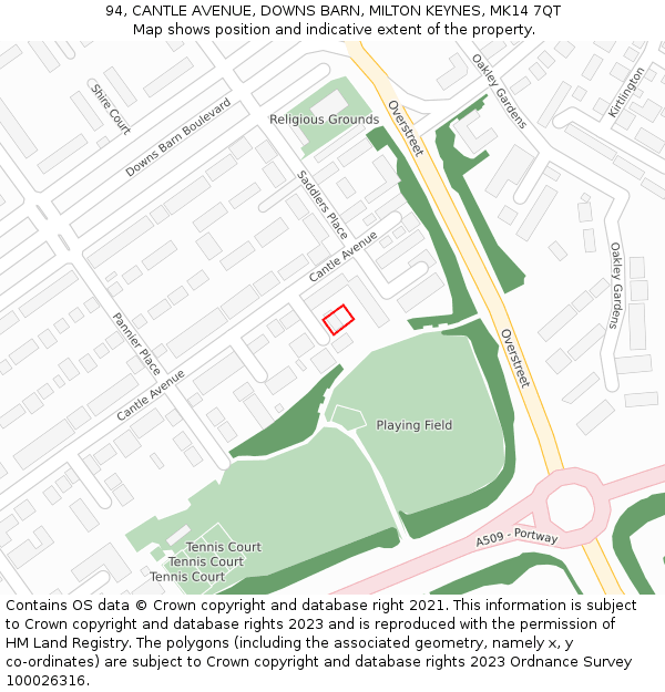 94, CANTLE AVENUE, DOWNS BARN, MILTON KEYNES, MK14 7QT: Location map and indicative extent of plot