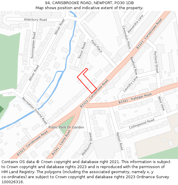 94, CARISBROOKE ROAD, NEWPORT, PO30 1DB: Location map and indicative extent of plot