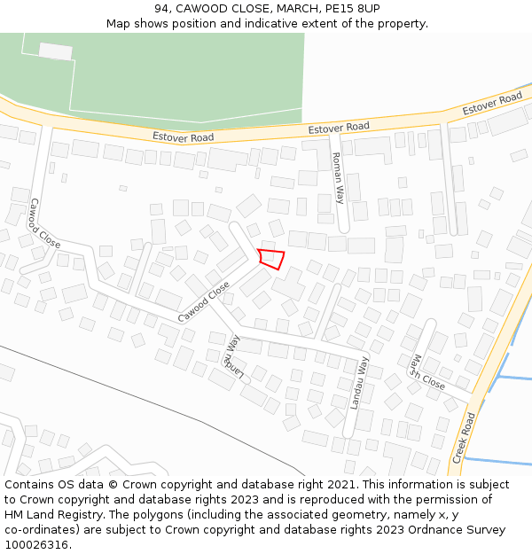 94, CAWOOD CLOSE, MARCH, PE15 8UP: Location map and indicative extent of plot