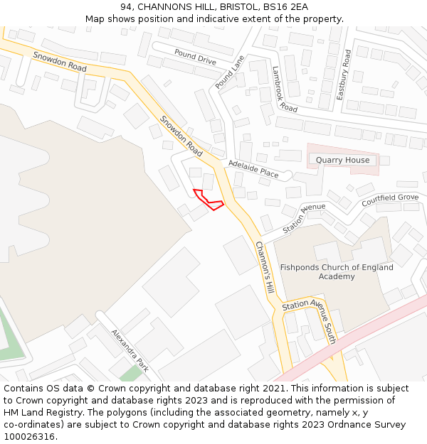 94, CHANNONS HILL, BRISTOL, BS16 2EA: Location map and indicative extent of plot