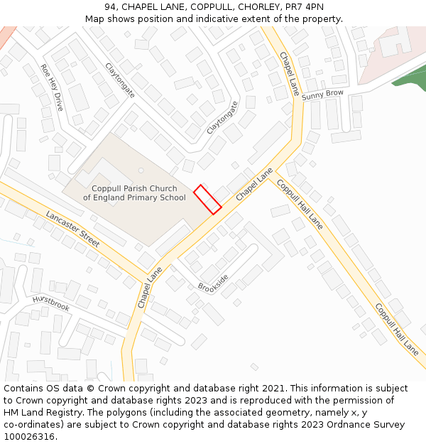 94, CHAPEL LANE, COPPULL, CHORLEY, PR7 4PN: Location map and indicative extent of plot