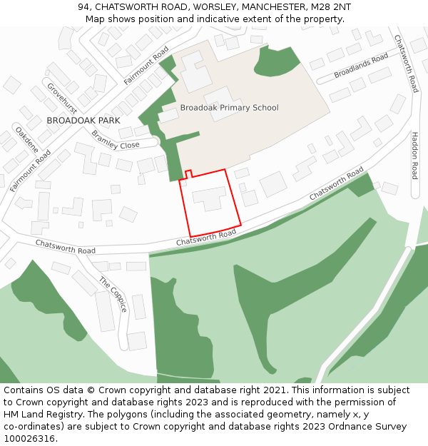 94, CHATSWORTH ROAD, WORSLEY, MANCHESTER, M28 2NT: Location map and indicative extent of plot