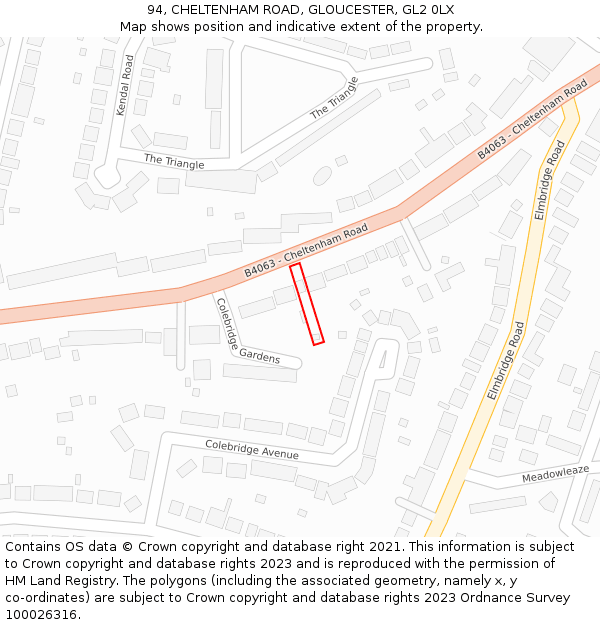 94, CHELTENHAM ROAD, GLOUCESTER, GL2 0LX: Location map and indicative extent of plot