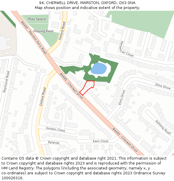 94, CHERWELL DRIVE, MARSTON, OXFORD, OX3 0NA: Location map and indicative extent of plot