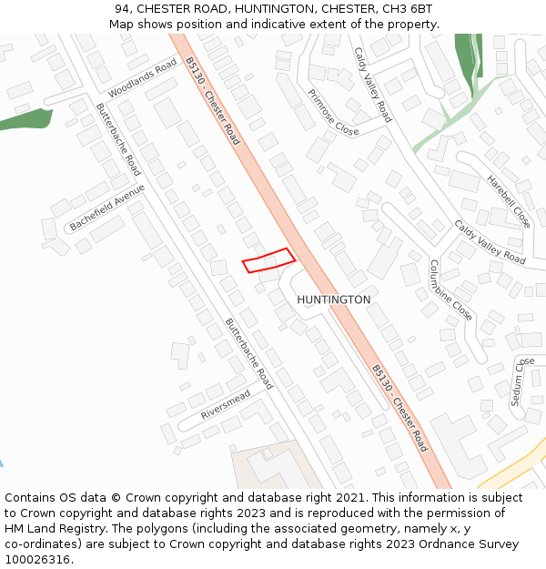 94, CHESTER ROAD, HUNTINGTON, CHESTER, CH3 6BT: Location map and indicative extent of plot
