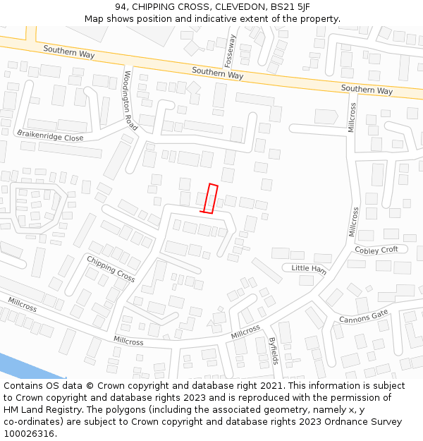 94, CHIPPING CROSS, CLEVEDON, BS21 5JF: Location map and indicative extent of plot