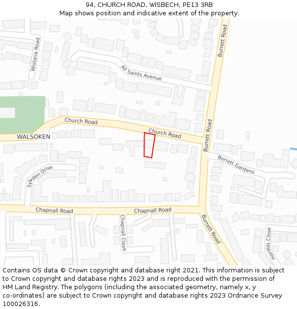 94, CHURCH ROAD, WISBECH, PE13 3RB: Location map and indicative extent of plot