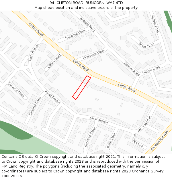 94, CLIFTON ROAD, RUNCORN, WA7 4TD: Location map and indicative extent of plot