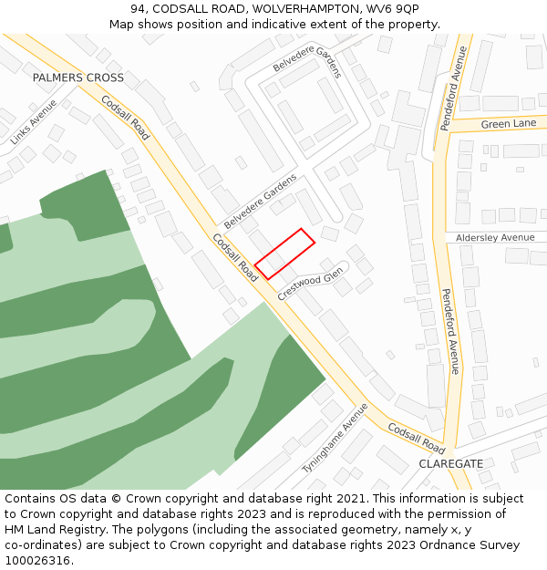 94, CODSALL ROAD, WOLVERHAMPTON, WV6 9QP: Location map and indicative extent of plot