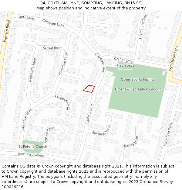 94, COKEHAM LANE, SOMPTING, LANCING, BN15 9SJ: Location map and indicative extent of plot