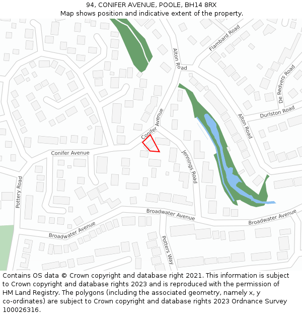 94, CONIFER AVENUE, POOLE, BH14 8RX: Location map and indicative extent of plot