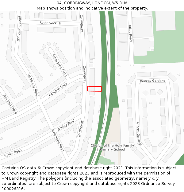 94, CORRINGWAY, LONDON, W5 3HA: Location map and indicative extent of plot