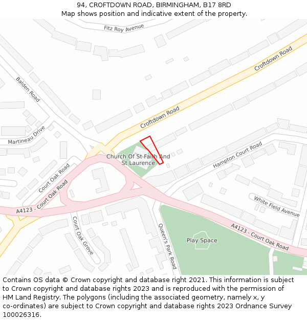 94, CROFTDOWN ROAD, BIRMINGHAM, B17 8RD: Location map and indicative extent of plot