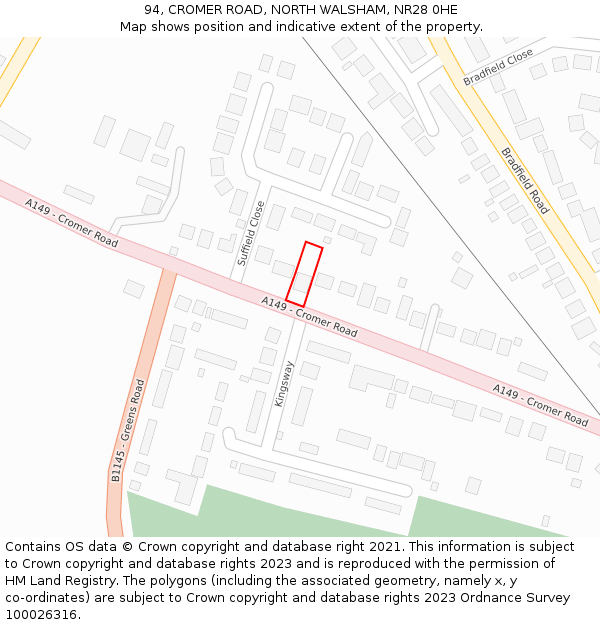 94, CROMER ROAD, NORTH WALSHAM, NR28 0HE: Location map and indicative extent of plot
