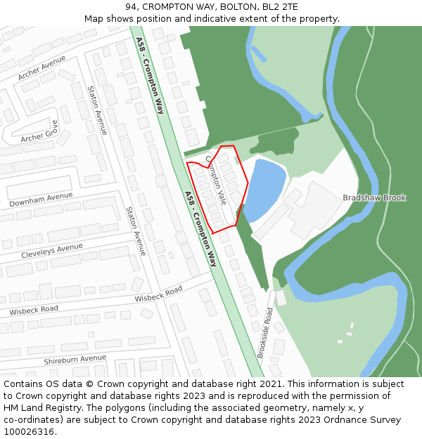 94, CROMPTON WAY, BOLTON, BL2 2TE: Location map and indicative extent of plot