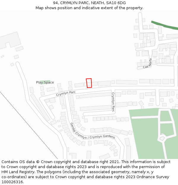 94, CRYMLYN PARC, NEATH, SA10 6DG: Location map and indicative extent of plot
