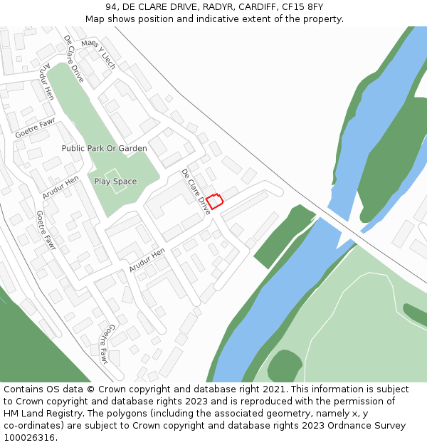 94, DE CLARE DRIVE, RADYR, CARDIFF, CF15 8FY: Location map and indicative extent of plot