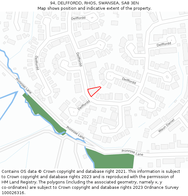 94, DELFFORDD, RHOS, SWANSEA, SA8 3EN: Location map and indicative extent of plot