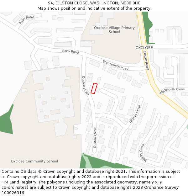 94, DILSTON CLOSE, WASHINGTON, NE38 0HE: Location map and indicative extent of plot