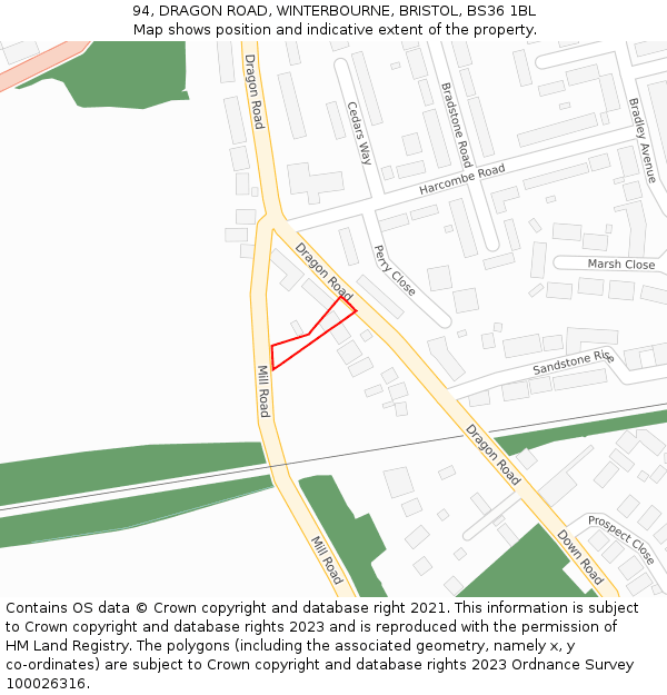 94, DRAGON ROAD, WINTERBOURNE, BRISTOL, BS36 1BL: Location map and indicative extent of plot