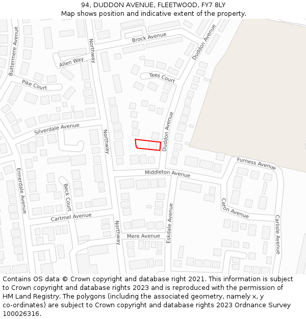 94, DUDDON AVENUE, FLEETWOOD, FY7 8LY: Location map and indicative extent of plot