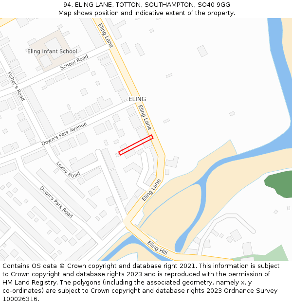 94, ELING LANE, TOTTON, SOUTHAMPTON, SO40 9GG: Location map and indicative extent of plot