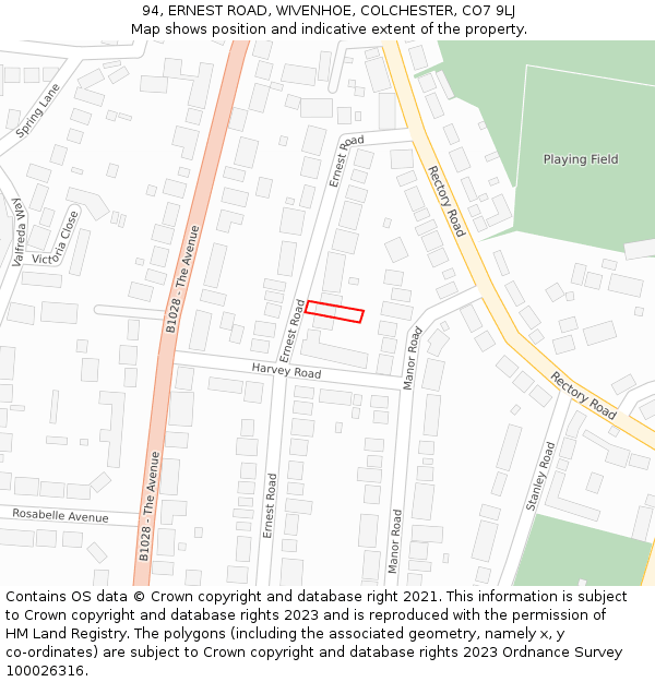 94, ERNEST ROAD, WIVENHOE, COLCHESTER, CO7 9LJ: Location map and indicative extent of plot