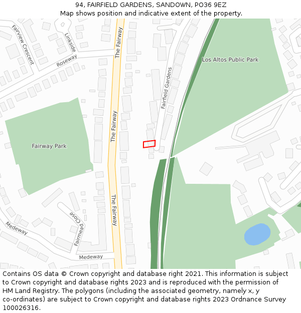 94, FAIRFIELD GARDENS, SANDOWN, PO36 9EZ: Location map and indicative extent of plot