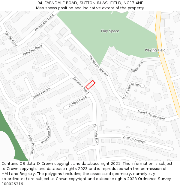 94, FARNDALE ROAD, SUTTON-IN-ASHFIELD, NG17 4NF: Location map and indicative extent of plot