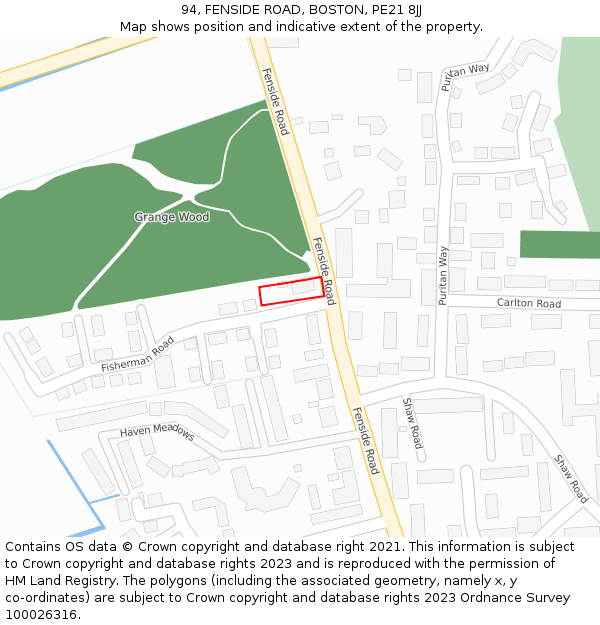 94, FENSIDE ROAD, BOSTON, PE21 8JJ: Location map and indicative extent of plot