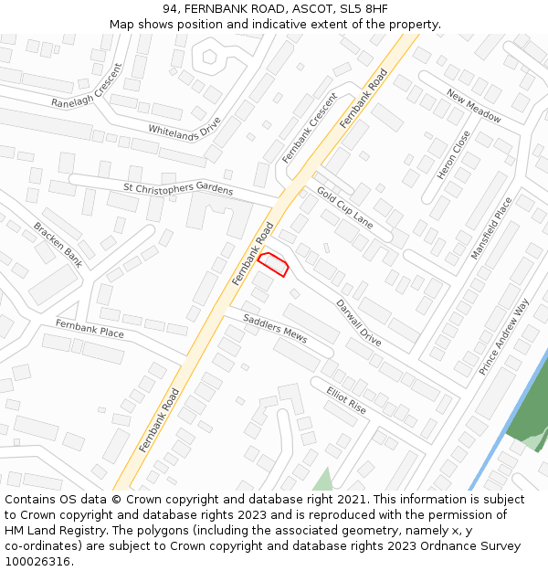 94, FERNBANK ROAD, ASCOT, SL5 8HF: Location map and indicative extent of plot