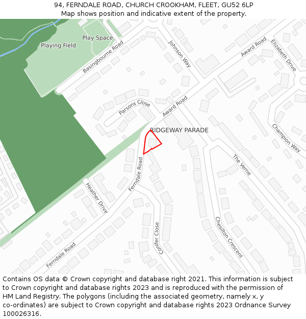 94, FERNDALE ROAD, CHURCH CROOKHAM, FLEET, GU52 6LP: Location map and indicative extent of plot