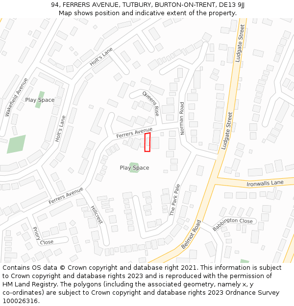 94, FERRERS AVENUE, TUTBURY, BURTON-ON-TRENT, DE13 9JJ: Location map and indicative extent of plot