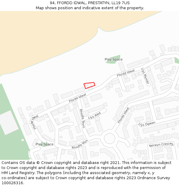 94, FFORDD IDWAL, PRESTATYN, LL19 7US: Location map and indicative extent of plot