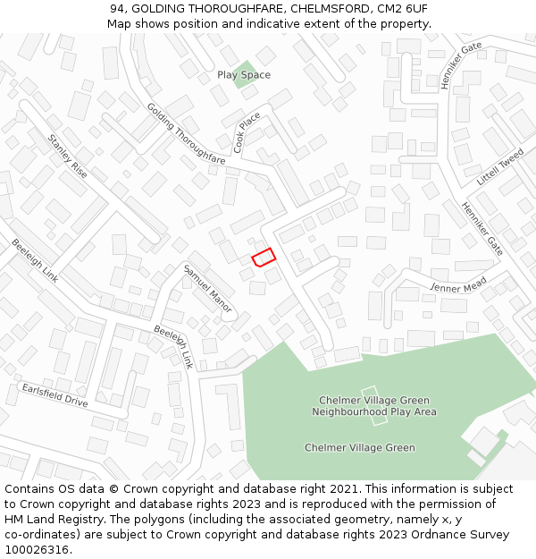 94, GOLDING THOROUGHFARE, CHELMSFORD, CM2 6UF: Location map and indicative extent of plot