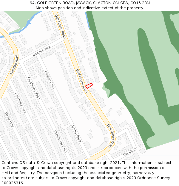 94, GOLF GREEN ROAD, JAYWICK, CLACTON-ON-SEA, CO15 2RN: Location map and indicative extent of plot