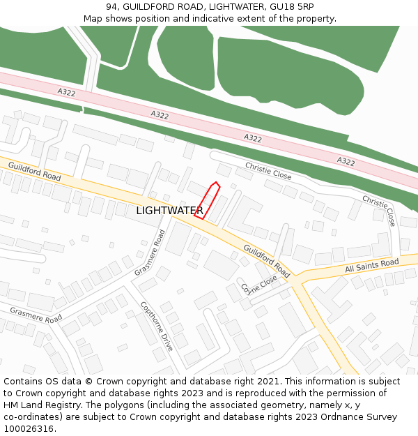 94, GUILDFORD ROAD, LIGHTWATER, GU18 5RP: Location map and indicative extent of plot