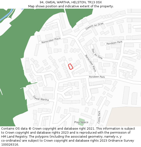 94, GWEAL WARTHA, HELSTON, TR13 0SX: Location map and indicative extent of plot