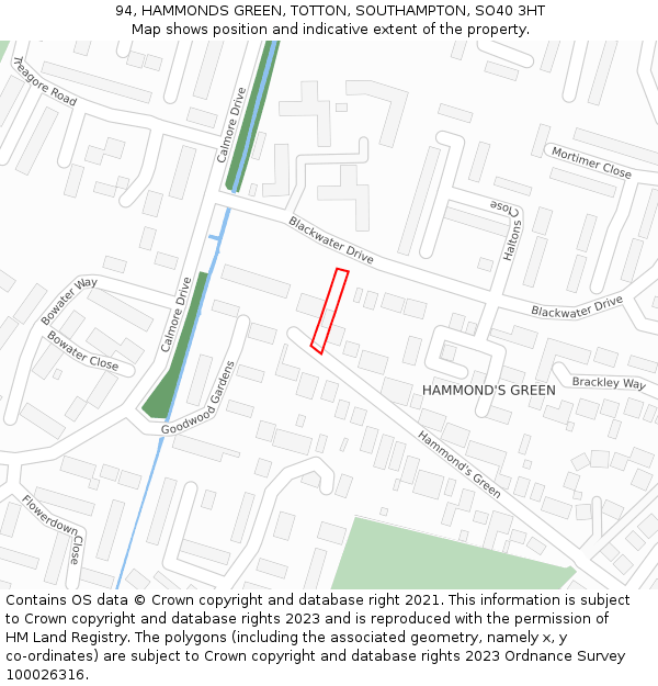 94, HAMMONDS GREEN, TOTTON, SOUTHAMPTON, SO40 3HT: Location map and indicative extent of plot