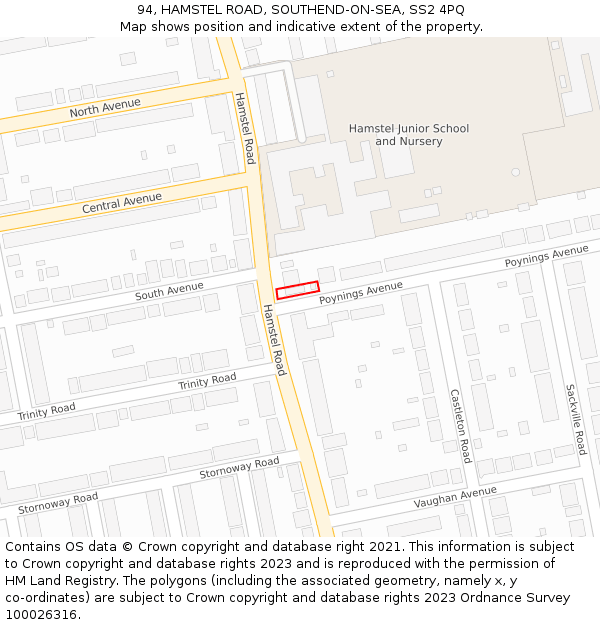 94, HAMSTEL ROAD, SOUTHEND-ON-SEA, SS2 4PQ: Location map and indicative extent of plot