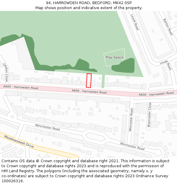 94, HARROWDEN ROAD, BEDFORD, MK42 0SP: Location map and indicative extent of plot