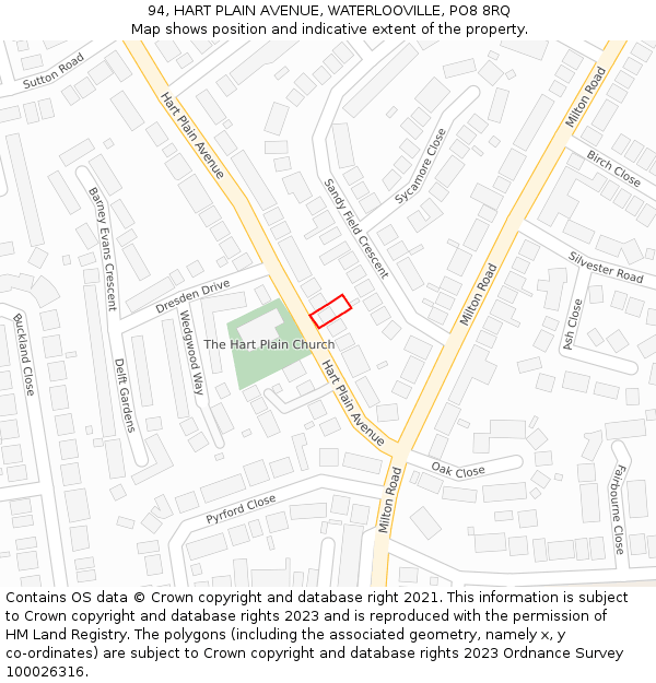 94, HART PLAIN AVENUE, WATERLOOVILLE, PO8 8RQ: Location map and indicative extent of plot