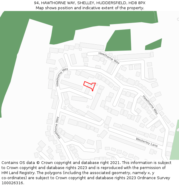 94, HAWTHORNE WAY, SHELLEY, HUDDERSFIELD, HD8 8PX: Location map and indicative extent of plot