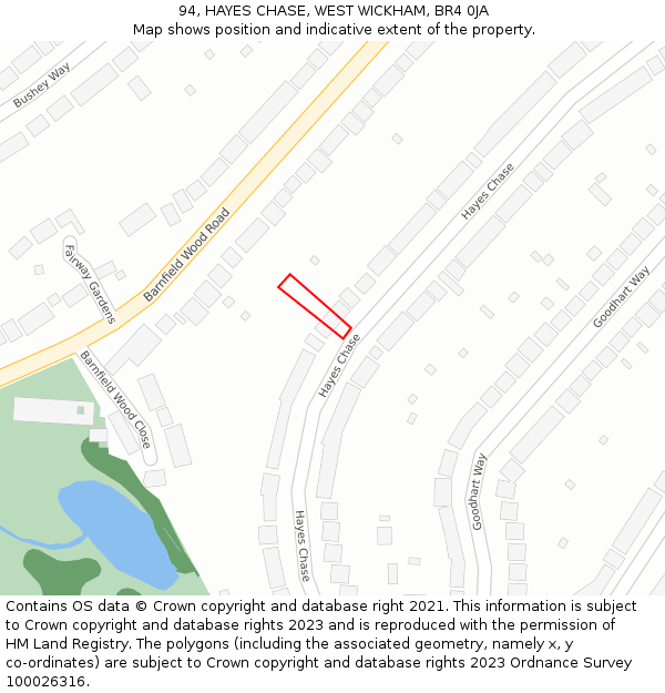 94, HAYES CHASE, WEST WICKHAM, BR4 0JA: Location map and indicative extent of plot