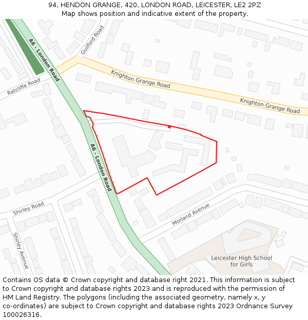 94, HENDON GRANGE, 420, LONDON ROAD, LEICESTER, LE2 2PZ: Location map and indicative extent of plot