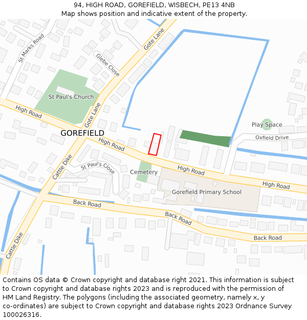 94, HIGH ROAD, GOREFIELD, WISBECH, PE13 4NB: Location map and indicative extent of plot