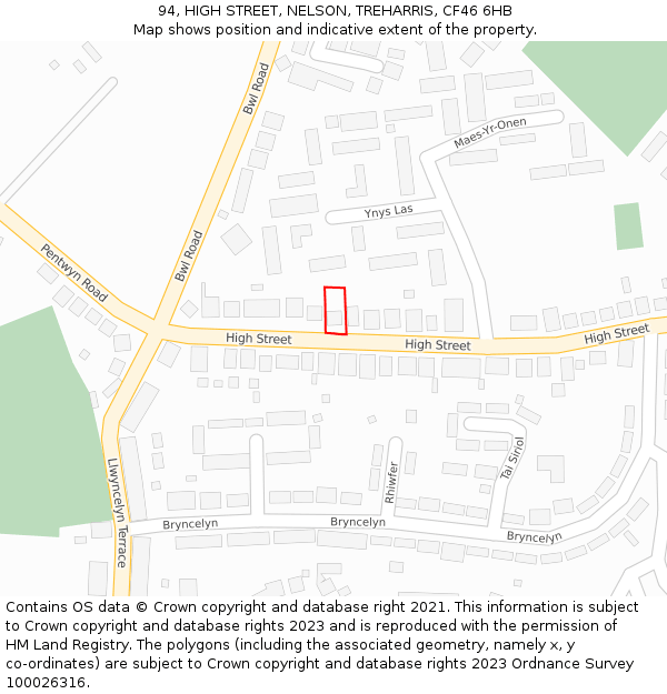 94, HIGH STREET, NELSON, TREHARRIS, CF46 6HB: Location map and indicative extent of plot