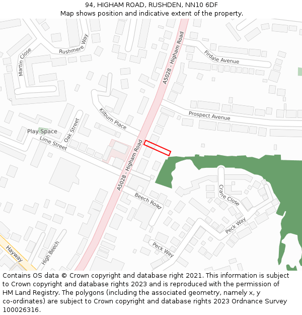 94, HIGHAM ROAD, RUSHDEN, NN10 6DF: Location map and indicative extent of plot