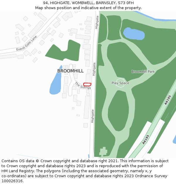 94, HIGHGATE, WOMBWELL, BARNSLEY, S73 0FH: Location map and indicative extent of plot